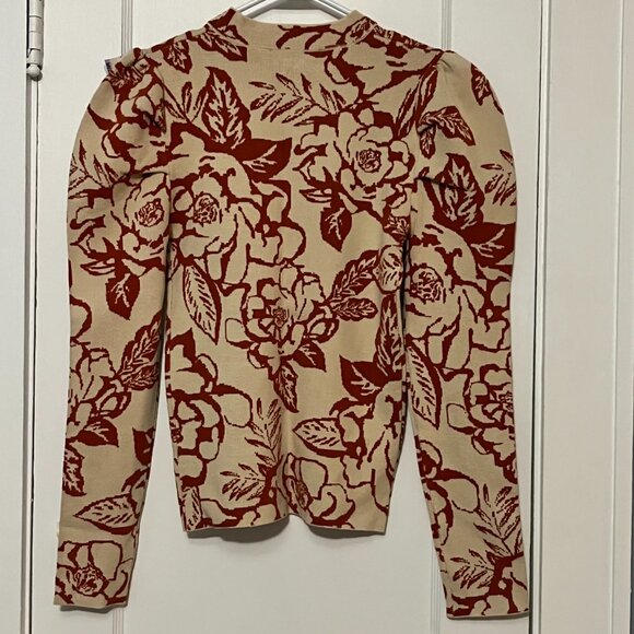 Baltic Born floral rose print mock neck puff sleeve sweater size medium retro - Picture 4 of 10